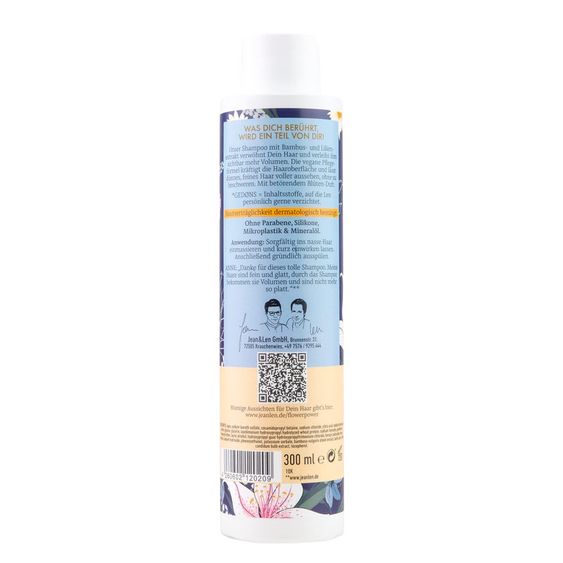 Jean & Len Volume Shampoo Bamboo & Lily, for thin and fine hair, gives fullness and shine, flower fragrance, without parabens and silicones, vegan, 10.14 Fl. Oz. - Image 2